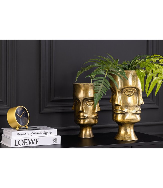 Invicta Interior Handgemaakte Set van 2 Vazen FACE 40cm Antiek Messing Metalen Bloempotten - 44872