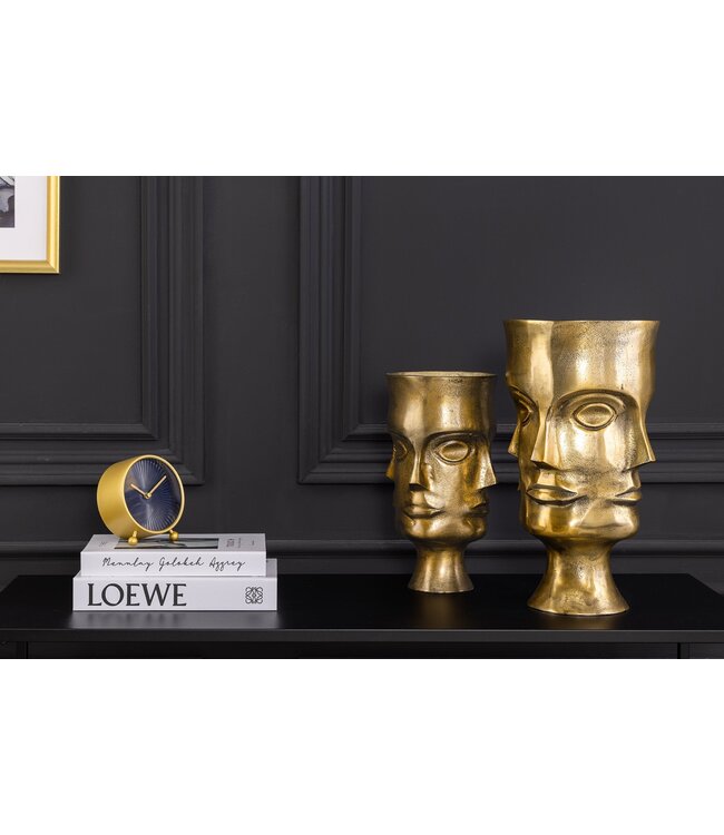 Invicta Interior Handgemaakte Set van 2 Vazen FACE 40cm Antiek Messing Metalen Bloempotten - 44872