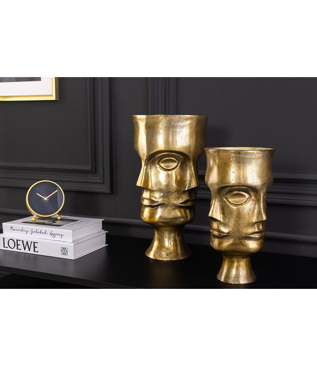 Invicta Interior Handgemaakte Set van 2 Vazen FACE 40cm Antiek Messing Metalen Bloempotten - 44872