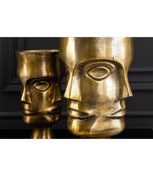Invicta Interior Handgemaakte Set van 2 Vazen FACE 40cm Antiek Messing Metalen Bloempotten - 44872