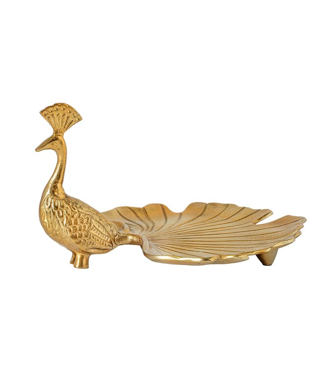 Invicta Interior Handgemaakte serveerschaal WILDLIFE PEACOCK 40cm gouden metalen pauw sculptuur - 44894