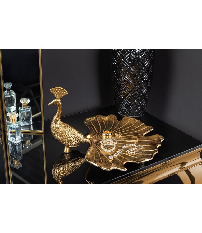 Invicta Interior Handgemaakte serveerschaal WILDLIFE PEACOCK 40cm gouden metalen pauw sculptuur - 44894