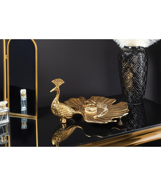 Invicta Interior Handgemaakte serveerschaal WILDLIFE PEACOCK 40cm gouden metalen pauw sculptuur - 44894
