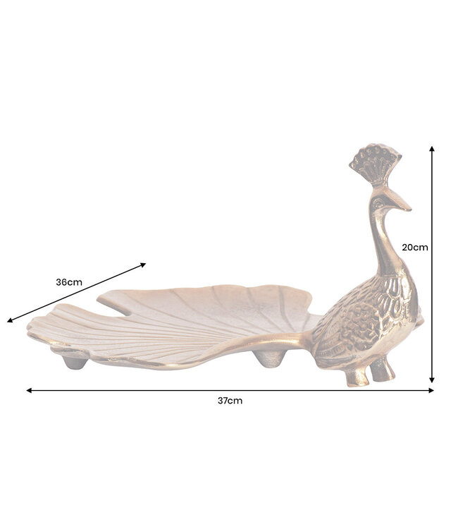 Invicta Interior Handgemaakte serveerschaal WILDLIFE PEACOCK 40cm gouden metalen pauw sculptuur - 44894