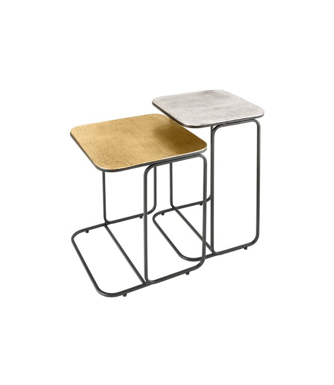 Invicta Interior Set van 2 bijzettafel ABSTRACT 55cm goud zilver zwart metaal handgemaakt - 43516