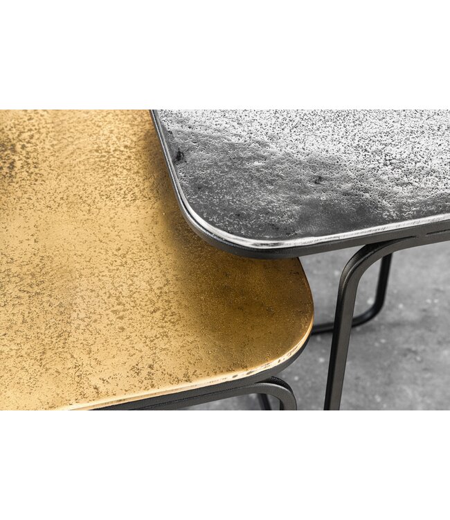 Invicta Interior Set van 2 bijzettafel ABSTRACT 55cm goud zilver zwart metaal handgemaakt - 43516