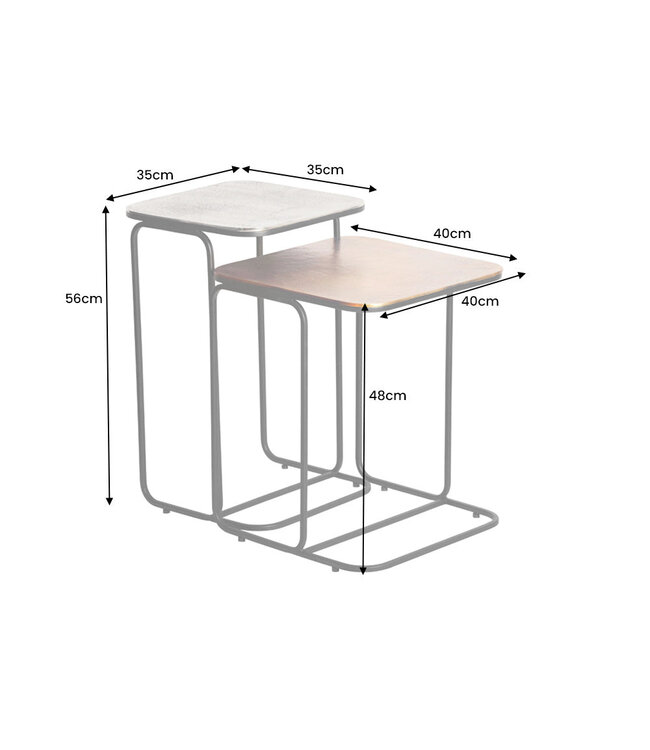 Invicta Interior Set van 2 bijzettafel ABSTRACT 55cm goud zilver zwart metaal handgemaakt - 43516