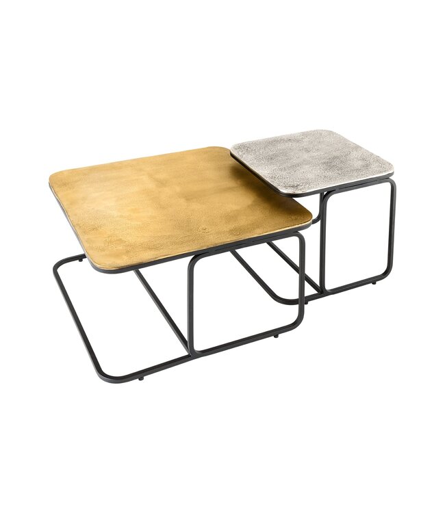 Invicta Interior Set van 2 salontafel ABSTRACT 60cm goud zilver zwart metaal handgemaakt - 43515