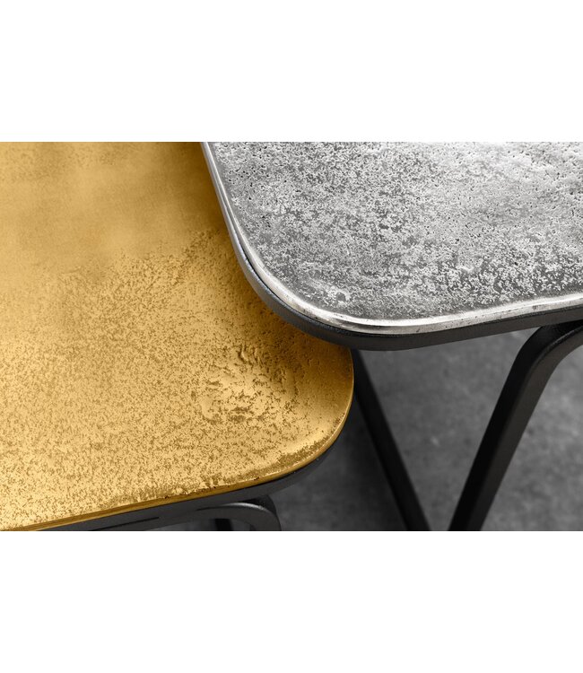 Invicta Interior Set van 2 salontafel ABSTRACT 60cm goud zilver zwart metaal handgemaakt - 43515