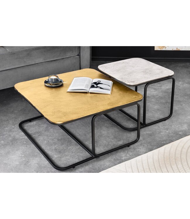 Invicta Interior Set van 2 salontafel ABSTRACT 60cm goud zilver zwart metaal handgemaakt - 43515