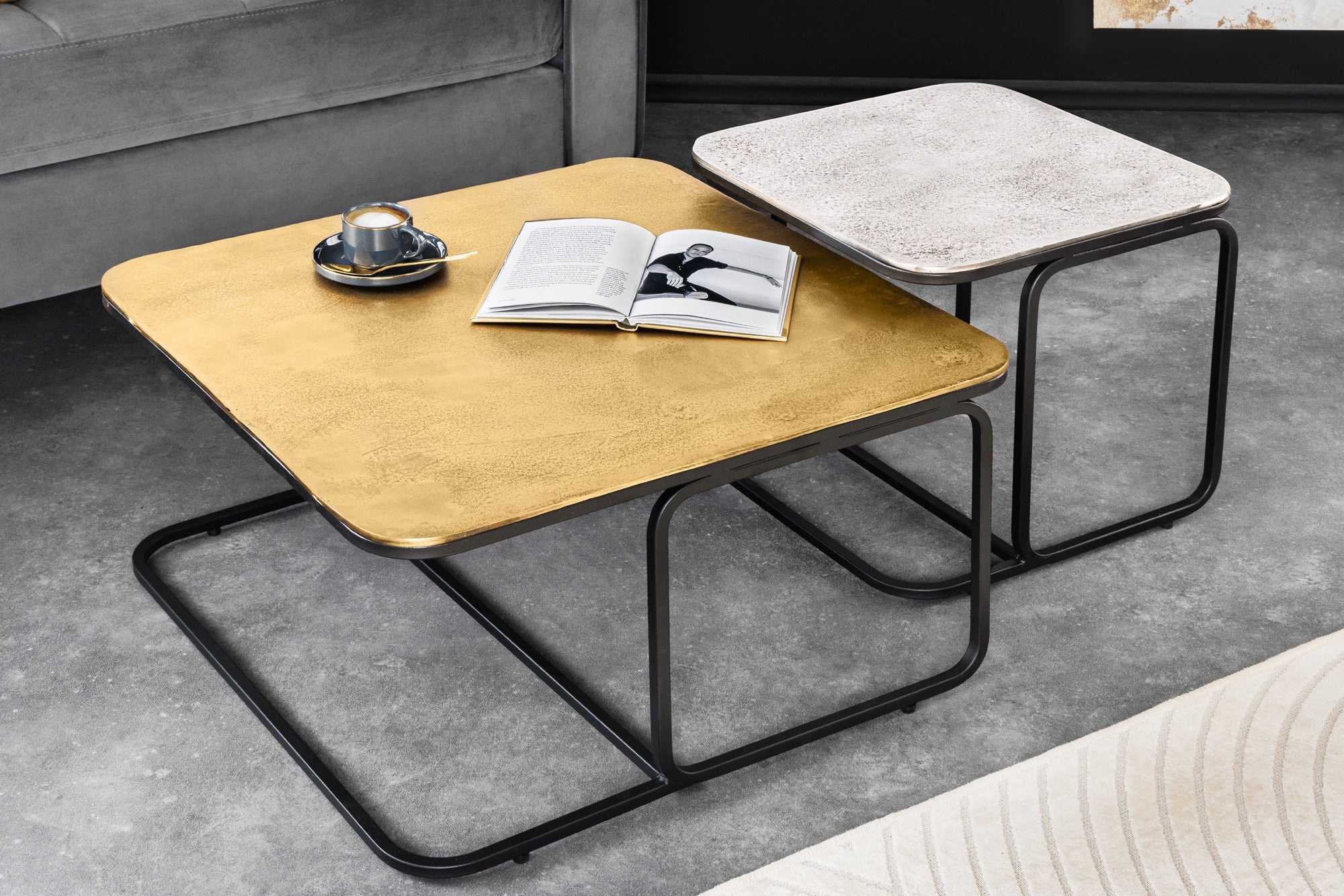 Set van 2 salontafel ABSTRACT 60cm goud zilver zwart metaal handgemaakt - 43515 afbeelding