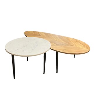 Invicta Interior Salontafel ADLON set van 2 acacia hout naturel and marble wit - 45187