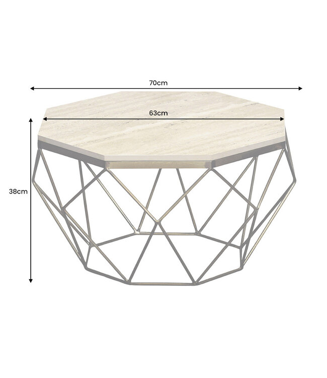Invicta Interior Handgemaakte salontafel DIAMOND 70cm beige travertijn zwart ijzer - 45205