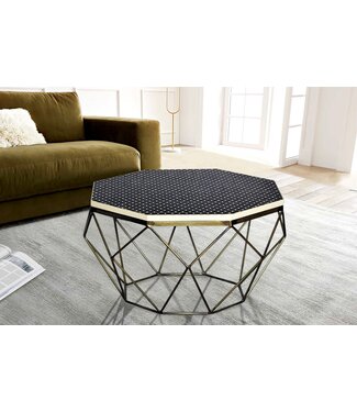 Invicta Interior Beeninleg Salontafel DIAMOND 70cm Zwart Wit Messing Inlegwerk Arts & Crafts - 45215