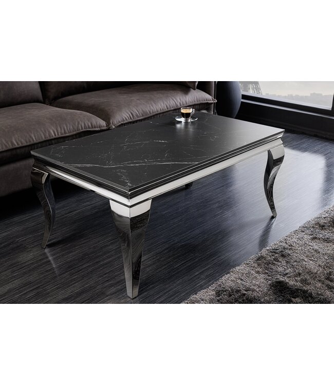 Invicta Interior Design salontafel MODERN BAROK 100 cm zwart antraciet chroom keramiek marmer - 44368