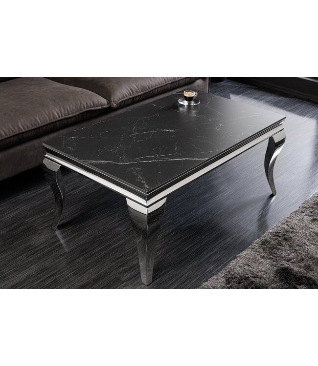 Invicta Interior Design salontafel MODERN BAROK 100 cm zwart antraciet chroom keramiek marmer - 44368
