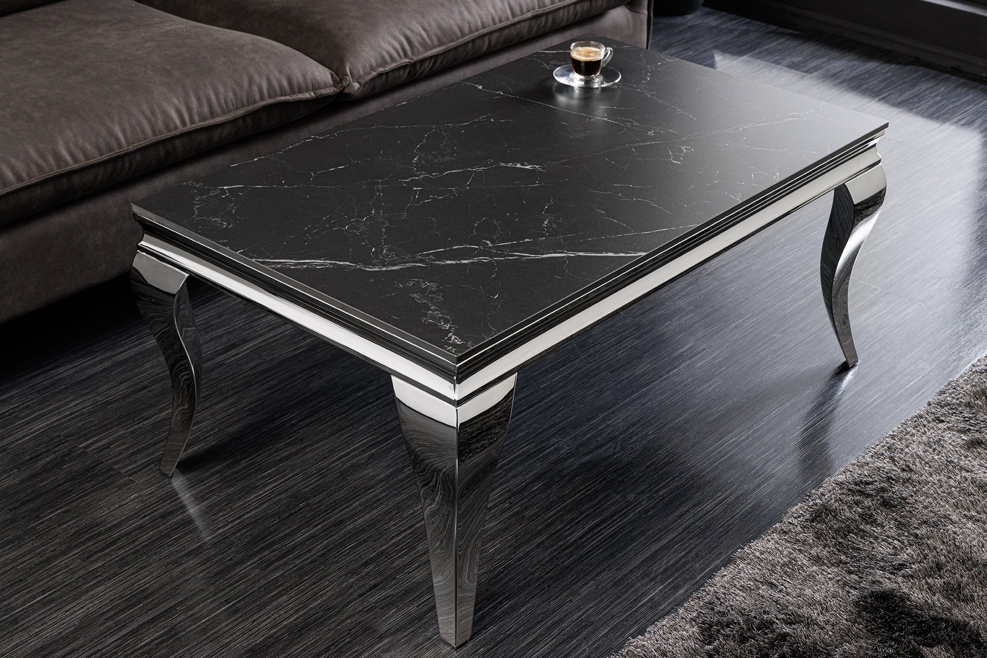 Design salontafel MODERN BAROK 100 cm zwart antraciet chroom keramiek marmer - 44368 afbeelding