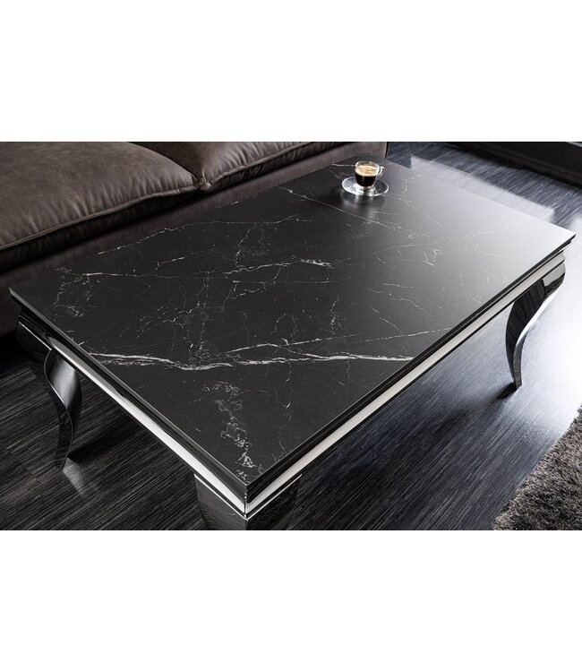 Invicta Interior Design salontafel MODERN BAROK 100 cm zwart antraciet chroom keramiek marmer - 44368