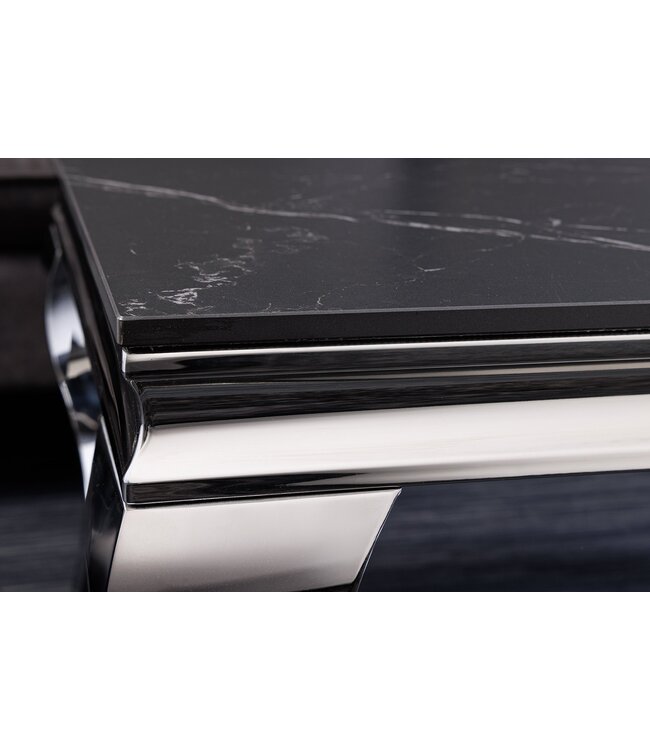 Invicta Interior Design salontafel MODERN BAROK 100 cm zwart antraciet chroom keramiek marmer - 44368