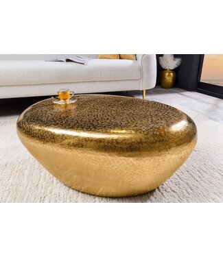 Invicta Interior Handgemaakte salontafel STONE 75cm goud metaal gehamerd design - 44852