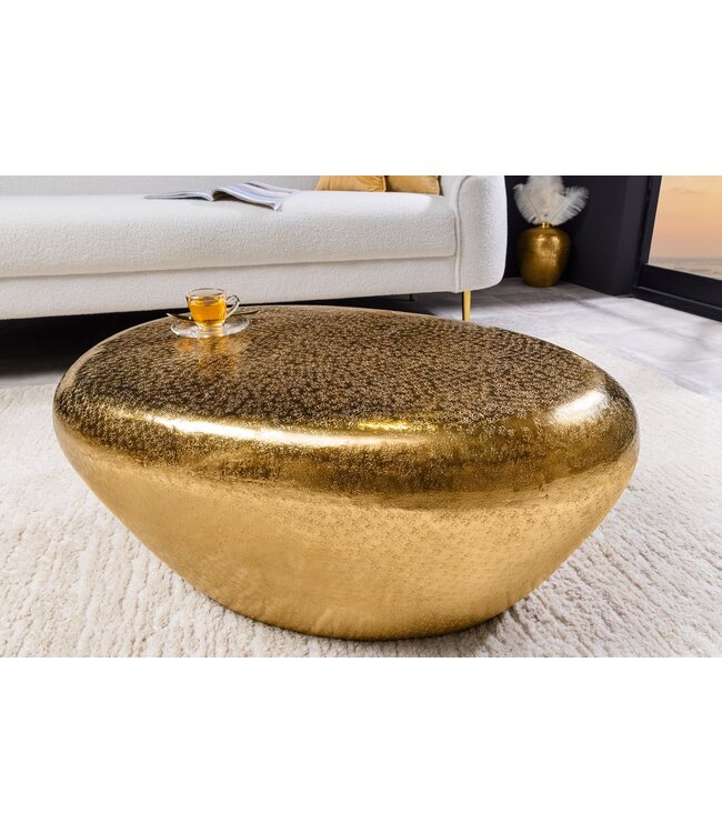 Invicta Interior Handgemaakte salontafel STONE 75cm goud metaal gehamerd design - 44852