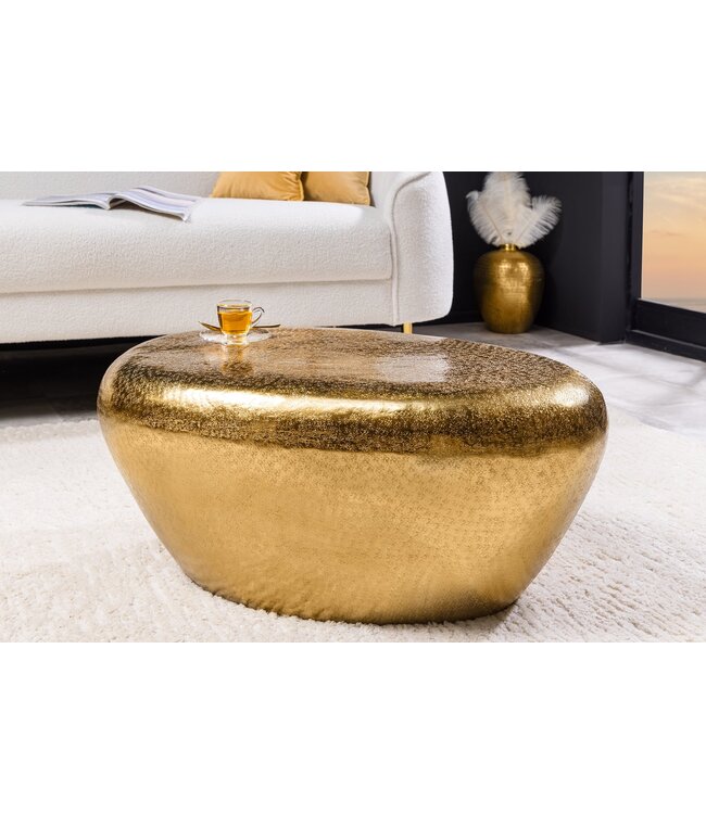 Invicta Interior Handgemaakte salontafel STONE 75cm goud metaal gehamerd design - 44852