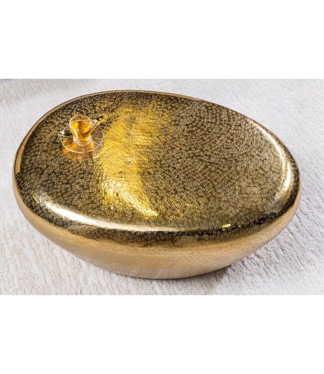 Invicta Interior Handgemaakte salontafel STONE 75cm goud metaal gehamerd design - 44852