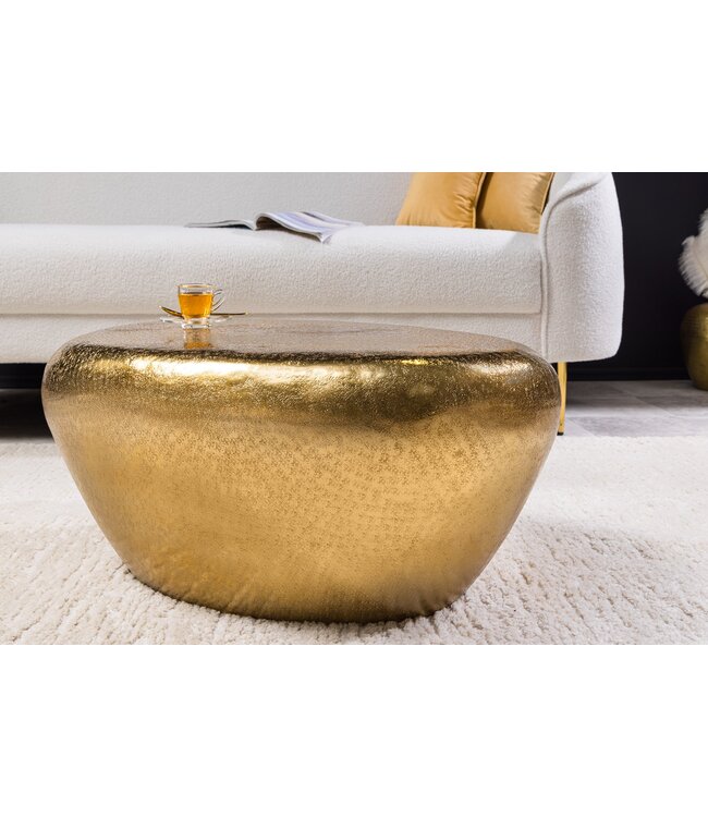 Invicta Interior Handgemaakte salontafel STONE 75cm goud metaal gehamerd design - 44852