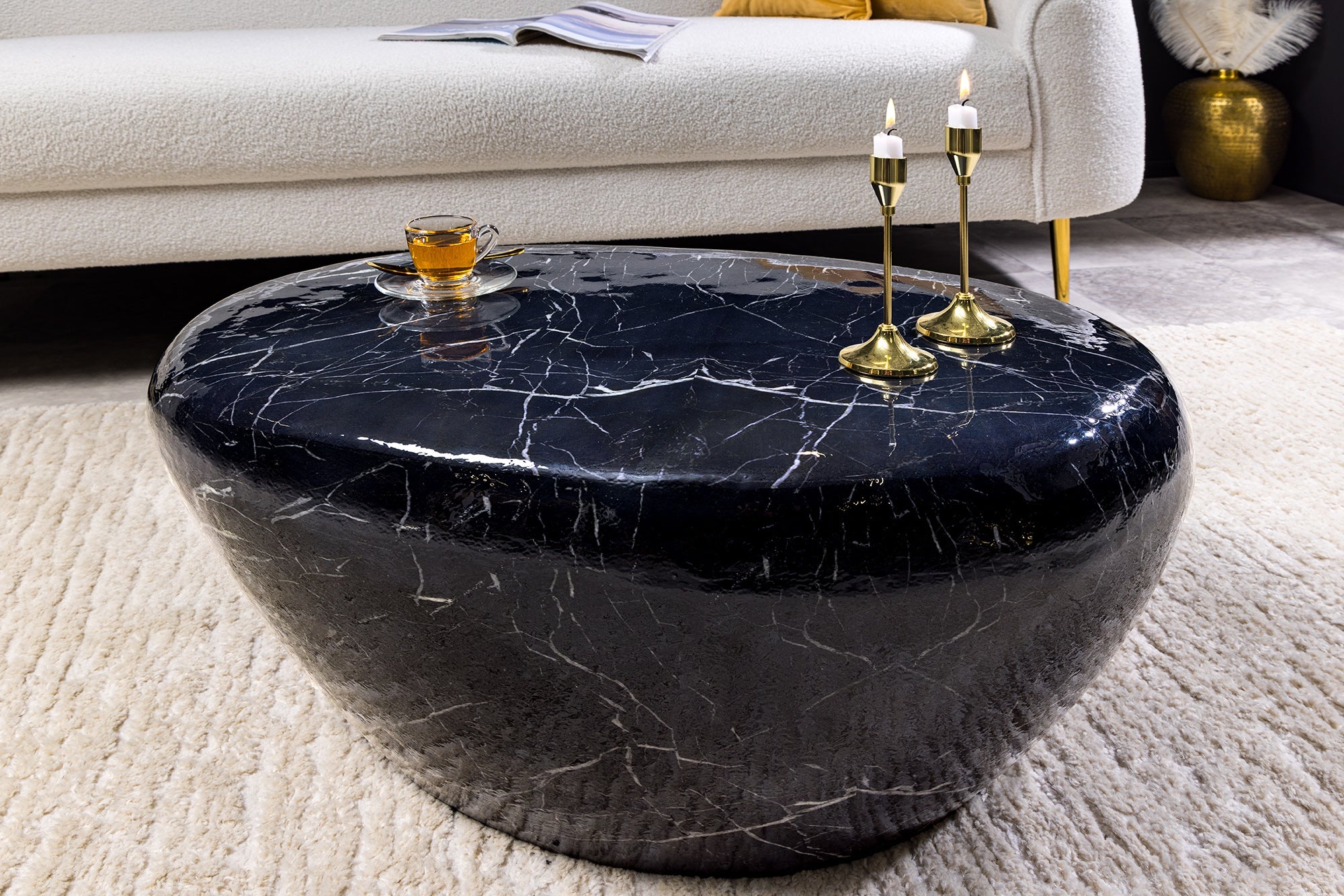 Handgemaakte salontafel STONE 75cm zwart marmer design metaal - 44853 afbeelding