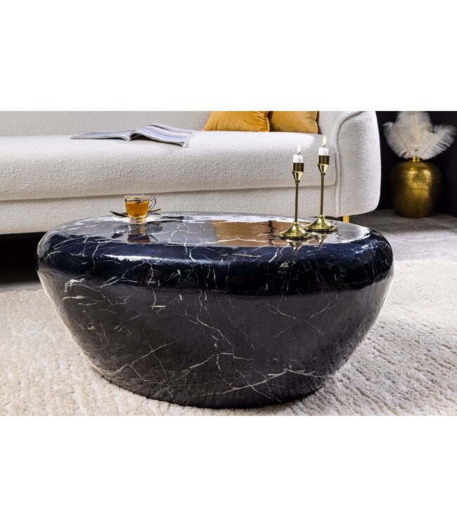 Invicta Interior Handgemaakte salontafel STONE 75cm zwart marmer design metaal - 44853