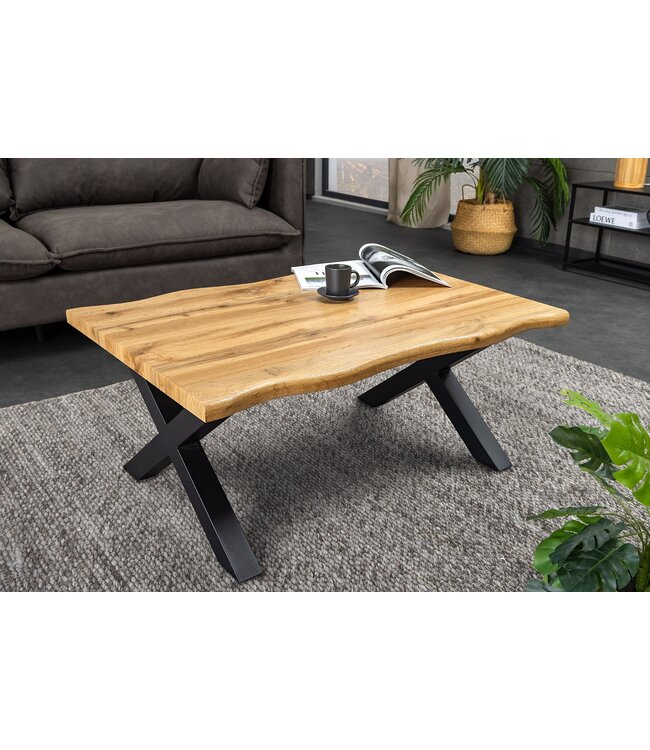 Invicta Interior Industriële salontafel WILD 90cm bruin wild eiken look zwart metalen boomrand - 45081