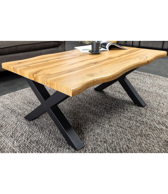 Invicta Interior Industriële salontafel WILD 90cm bruin wild eiken look zwart metalen boomrand - 45081