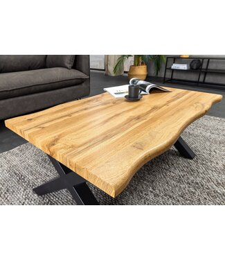 Invicta Interior Industriële salontafel WILD 90cm bruin wild eiken look zwart metalen boomrand - 45081
