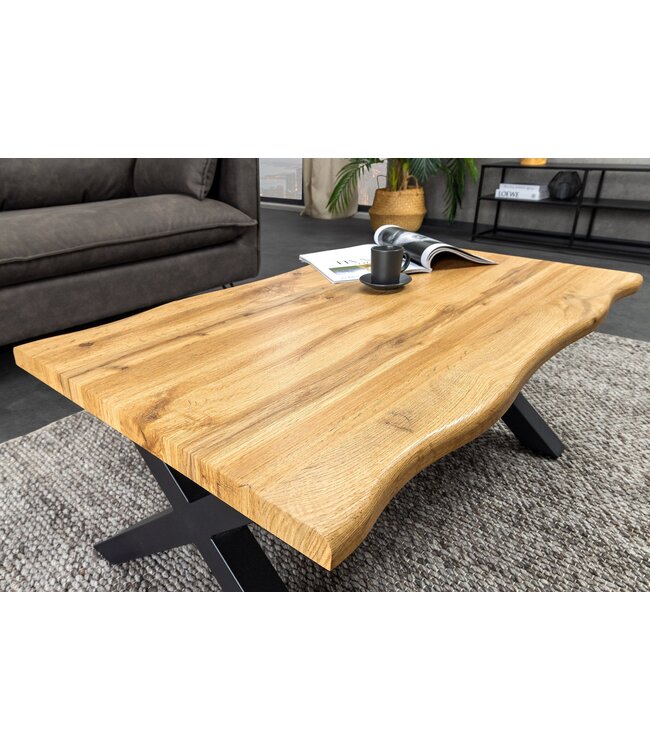 Invicta Interior Industriële salontafel WILD 90cm bruin wild eiken look zwart metalen boomrand - 45081
