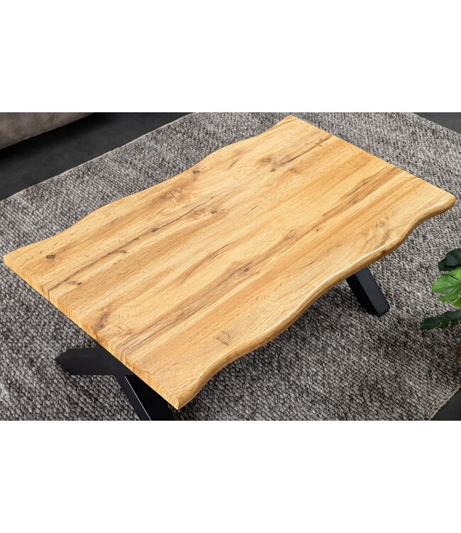 Invicta Interior Industriële salontafel WILD 90cm bruin wild eiken look zwart metalen boomrand - 45081