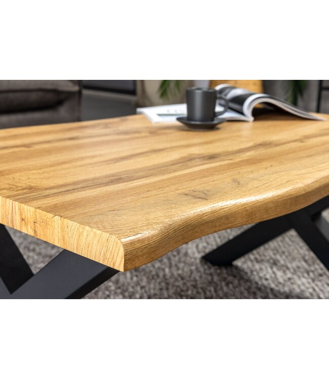 Invicta Interior Industriële salontafel WILD 90cm bruin wild eiken look zwart metalen boomrand - 45081