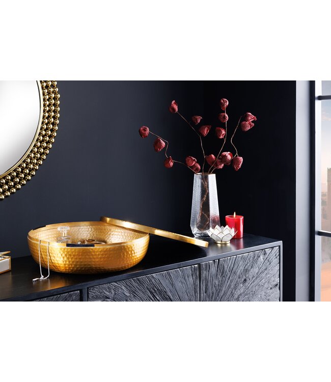 Invicta Interior Handgemaakte schaal ORIENT 40cm goud metaal rond met deksel sieradenblik - 44473