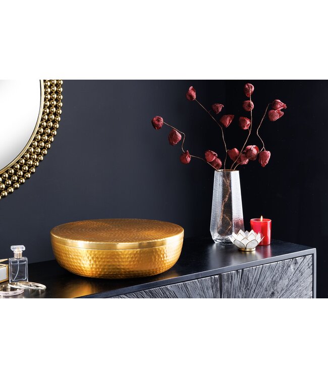 Invicta Interior Handgemaakte schaal ORIENT 40cm goud metaal rond met deksel sieradenblik - 44473