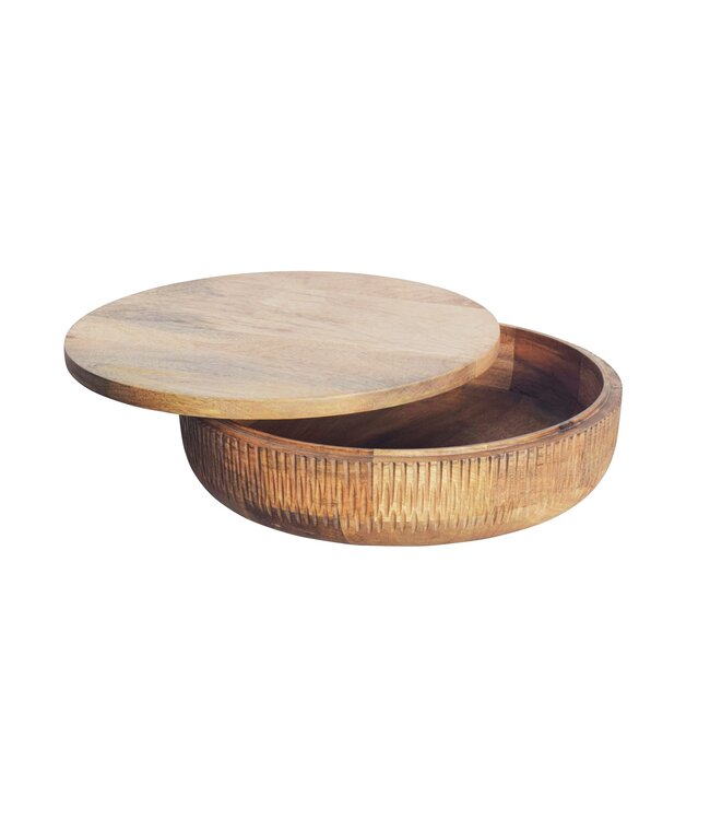 Invicta Interior Handgemaakte Kom PUUR NATUUR 40cm Natuurlijk Mango Hout Rond met Deksel Sieradenblik - 44472