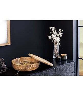 Invicta Interior Handgemaakte Kom PUUR NATUUR 40cm Natuurlijk Mango Hout Rond met Deksel Sieradenblik - 44472