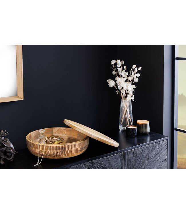 Invicta Interior Handgemaakte Kom PUUR NATUUR 40cm Natuurlijk Mango Hout Rond met Deksel Sieradenblik - 44472