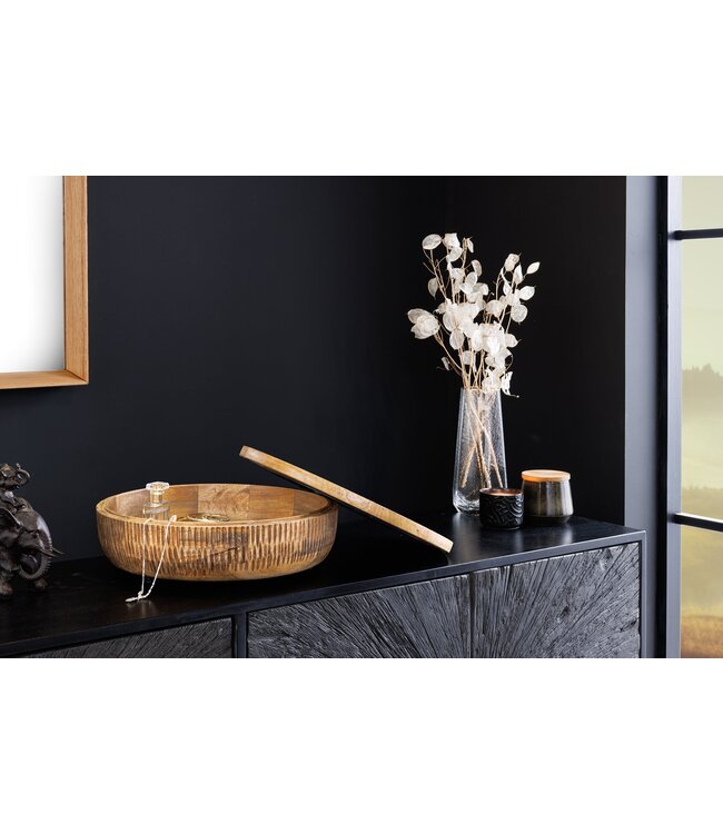 Invicta Interior Handgemaakte Kom PUUR NATUUR 40cm Natuurlijk Mango Hout Rond met Deksel Sieradenblik - 44472