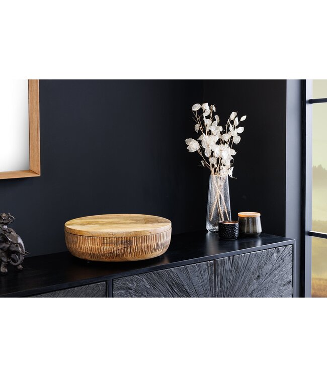 Invicta Interior Handgemaakte Kom PUUR NATUUR 40cm Natuurlijk Mango Hout Rond met Deksel Sieradenblik - 44472