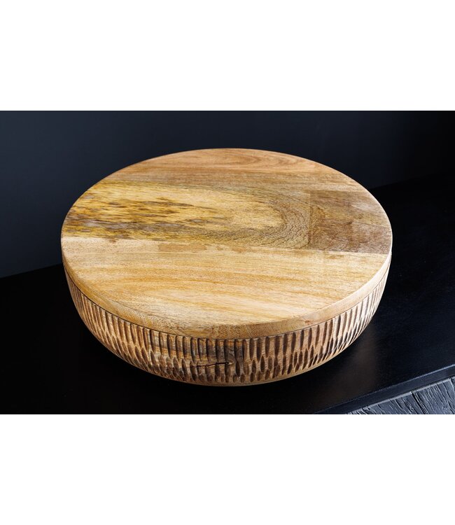 Invicta Interior Handgemaakte Kom PUUR NATUUR 40cm Natuurlijk Mango Hout Rond met Deksel Sieradenblik - 44472