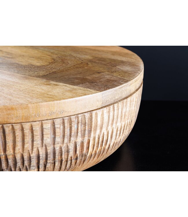 Invicta Interior Handgemaakte Kom PUUR NATUUR 40cm Natuurlijk Mango Hout Rond met Deksel Sieradenblik - 44472