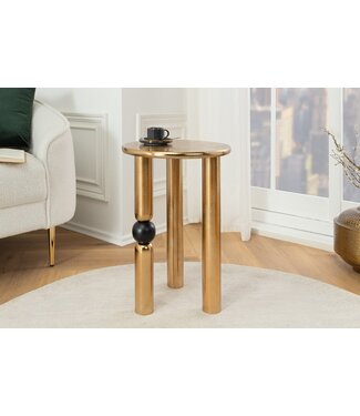 Invicta Interior Handgemaakte bijzettafel ABSTRACT 55cm goud zwart metaal rond - 44854