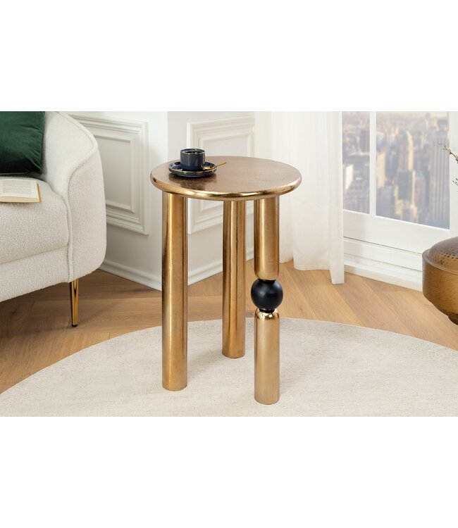 Invicta Interior Handgemaakte bijzettafel ABSTRACT 55cm goud zwart metaal rond - 44854