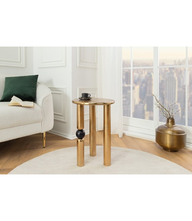 Invicta Interior Handgemaakte bijzettafel ABSTRACT 55cm goud zwart metaal rond - 44854