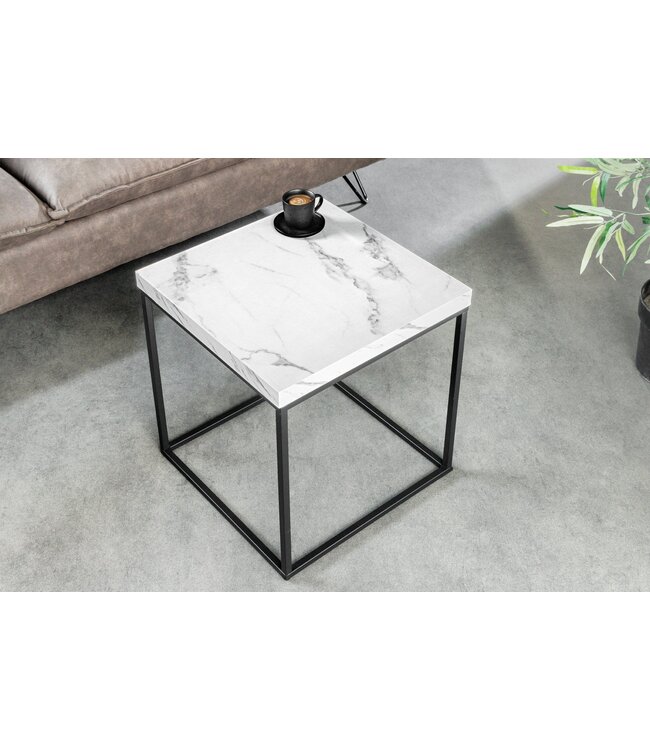 Invicta Interior Moderne bijzettafel ARCHITECTURE 45cm Wit Marmeren Design Metalen Frame - 44761