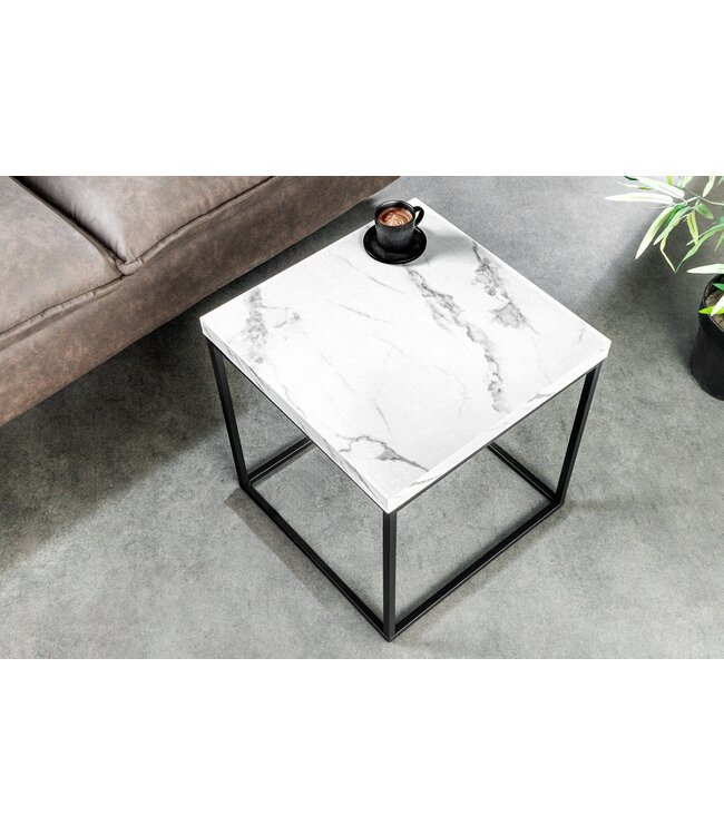 Invicta Interior Moderne bijzettafel ARCHITECTURE 45cm Wit Marmeren Design Metalen Frame - 44761